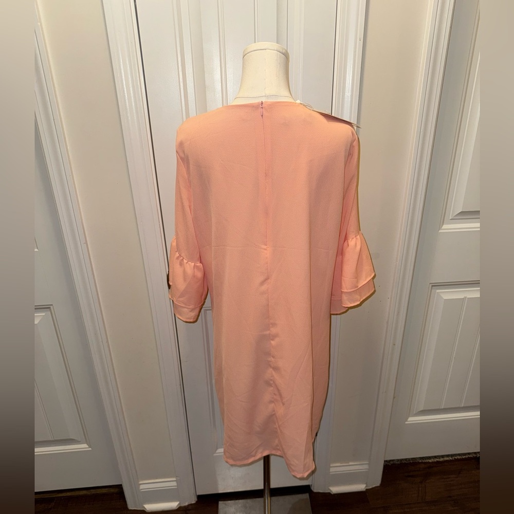 Peach V-Neck Ruffle Sleeve Dress - Picture 4 of 12